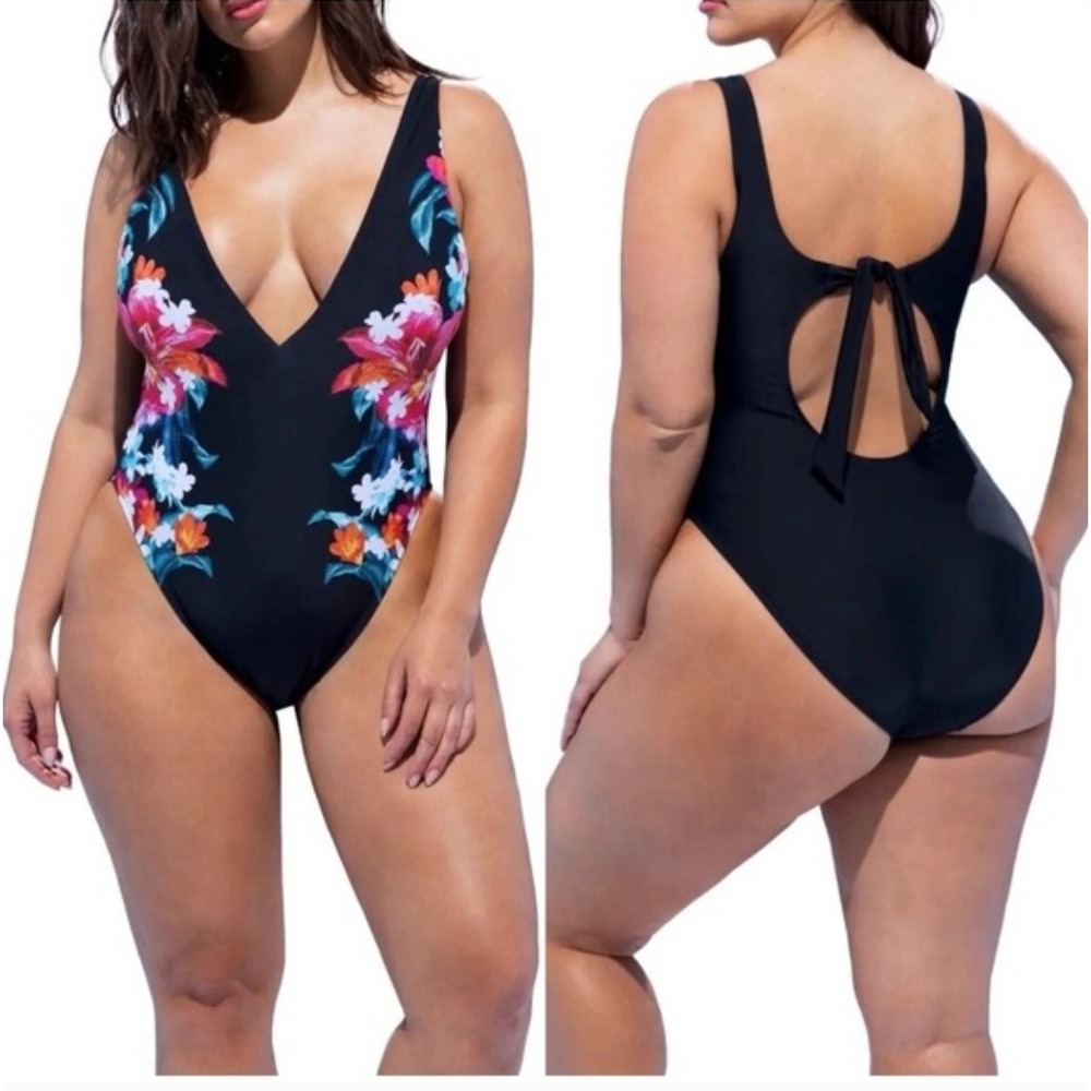 Ashley Graham x Swimsuits For All One Piece Swimsuit Size 12‎ Black Floral Curvy